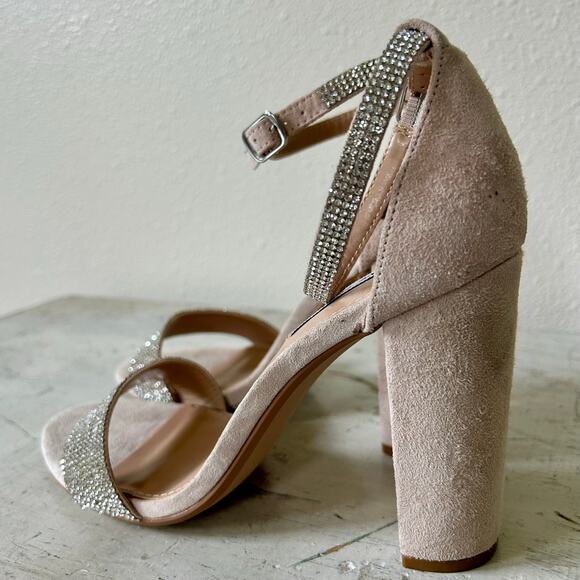 Steve Madden Kalina Embellished Rhinestone ankle strap heels sandal bling tan 8 - Picture 6 of 11